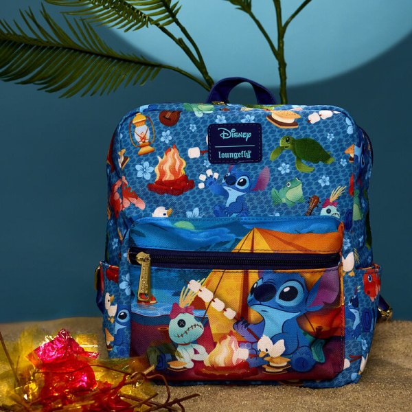 Mini zaino quadrato in nylon con stampa all-over Stitch Camping Cuties - DISNEY LOUNGEFLY