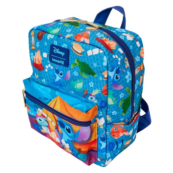 Mini zaino quadrato in nylon con stampa all-over Stitch Camping Cuties - DISNEY LOUNGEFLY