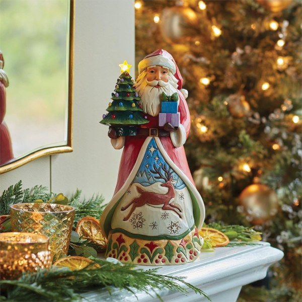 Albero illuminato con statuetta di Babbo Natale - JIM SHORE HEARTWOOD CREEK