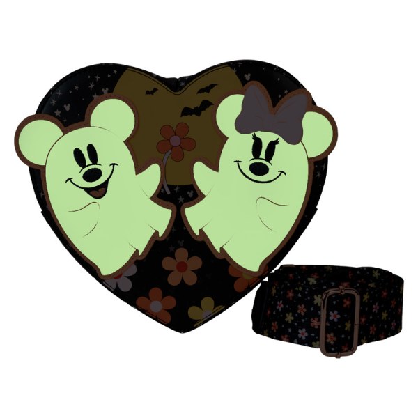 Borsa a tracolla cuore fosforescente Costume da fantasma floreale di Topolino e Minnie - DISNEY LOUNGEFLY