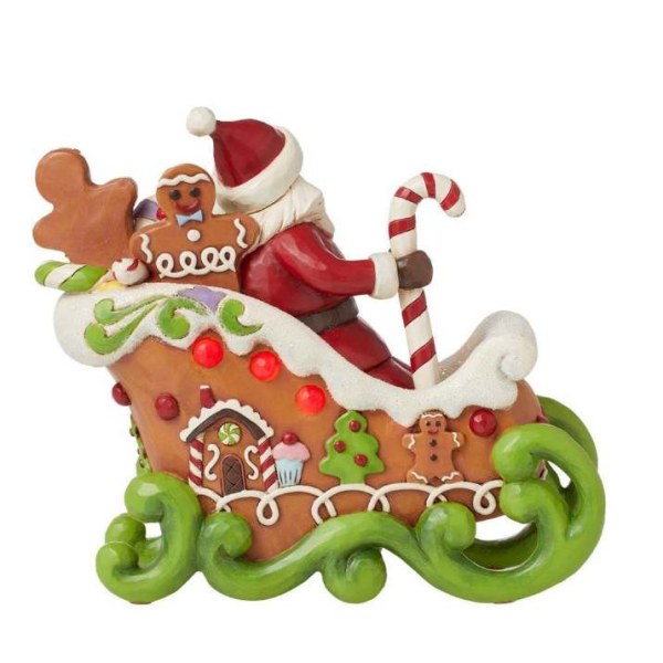 Figura di Babbo Natale Slitta Gingerbread Luminoso - JIM SHORE HEARTWOOD CREEK