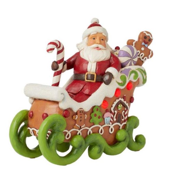 Figura di Babbo Natale Slitta Gingerbread Luminoso - JIM SHORE HEARTWOOD CREEK