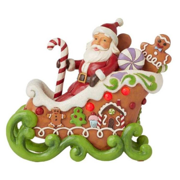 Figura di Babbo Natale Slitta Gingerbread Luminoso - JIM SHORE HEARTWOOD CREEK
