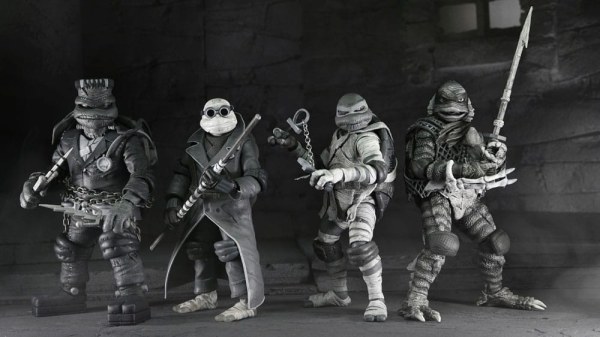 Universal Monsters x Teenage Mutant Ninja Turtles confezione da 4 statuette Turtles Black & White da 18 cm