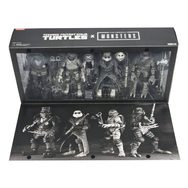 Universal Monsters x Teenage Mutant Ninja Turtles confezione da 4 statuette Turtles Black & White da 18 cm