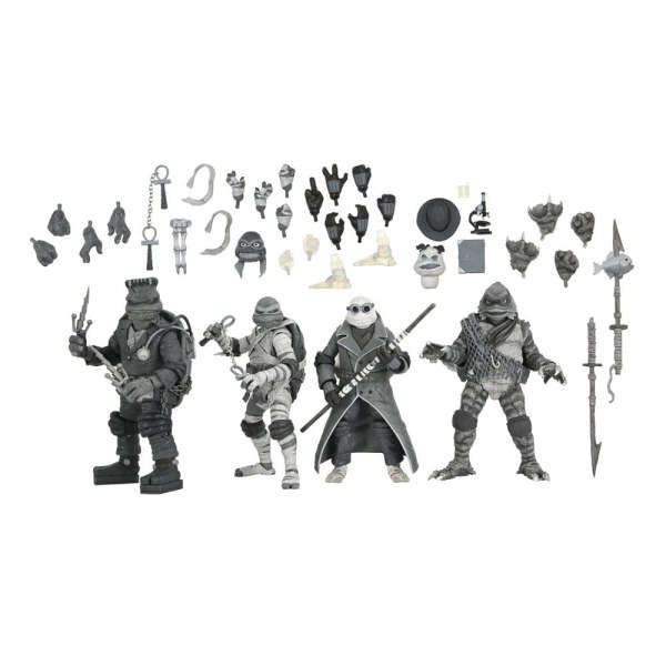 Universal Monsters x Teenage Mutant Ninja Turtles confezione da 4 statuette Turtles Black & White da 18 cm
