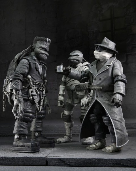 Universal Monsters x Teenage Mutant Ninja Turtles confezione da 4 statuette Turtles Black & White da 18 cm