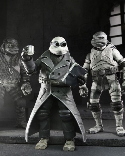 Universal Monsters x Teenage Mutant Ninja Turtles confezione da 4 statuette Turtles Black & White da 18 cm
