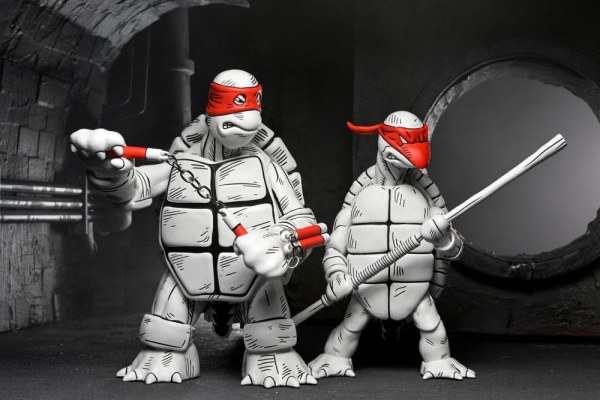 Ninja Turtles (Mirage Comics) confezione da 2 statuette First Turtles in bianco e nero da 18 cm
