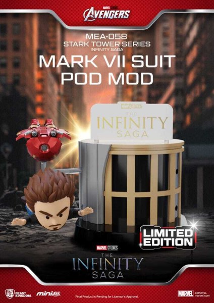 Figurina Marvel Mini Egg Attack The Infinity Saga Stark Tower serie Tony Stark & ​​Mark VII suit pod mod 12 cm