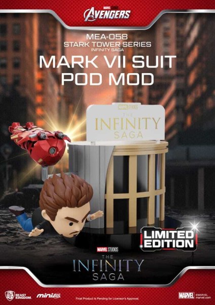 Figurina Marvel Mini Egg Attack The Infinity Saga Stark Tower serie Tony Stark & ​​Mark VII suit pod mod 12 cm