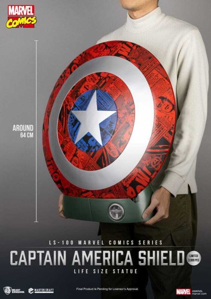 Statua a grandezza naturale in PVC dello scudo Capitano America Marvel Comics, 64 cm