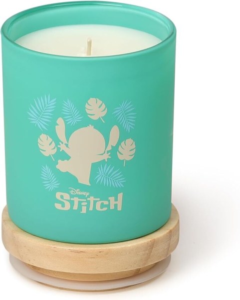 Candela in legno Stitch con foglia di palma e mela malese - Disney Lilo & Stitch