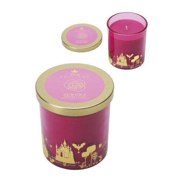 Candela in vetro con coperchio - Disney La bella addormentata, rosa selvatica e vaniglia
