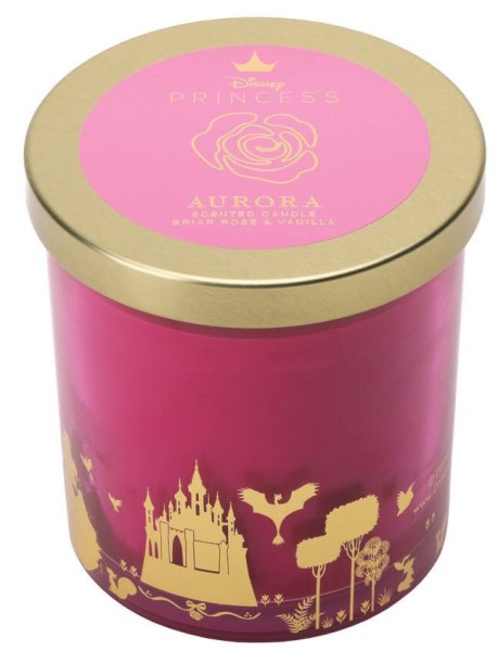 Candela in vetro con coperchio - Disney La bella addormentata, rosa selvatica e vaniglia