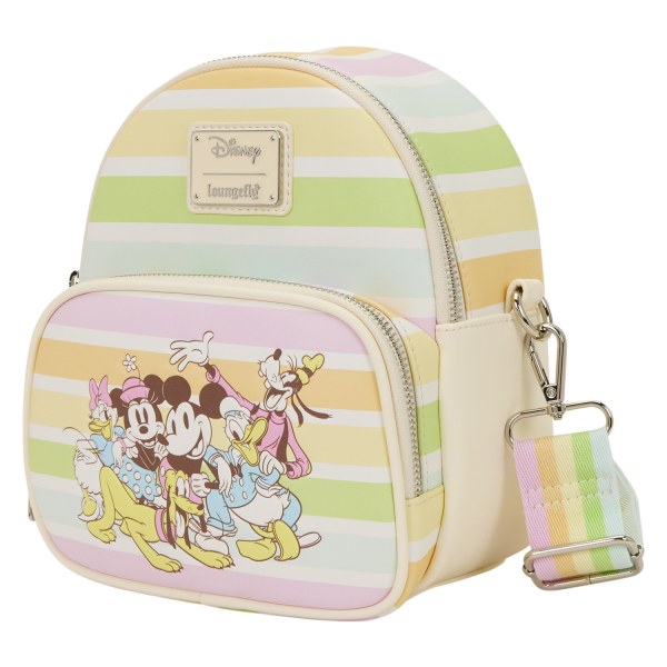 ZAINO MINI CONVERTIBILE BORSA A TRACOLLA A STRISCE ARCOBALENO DI TOPOLINO E I SUIO AMICI - DISNEY LOUNGEFLY