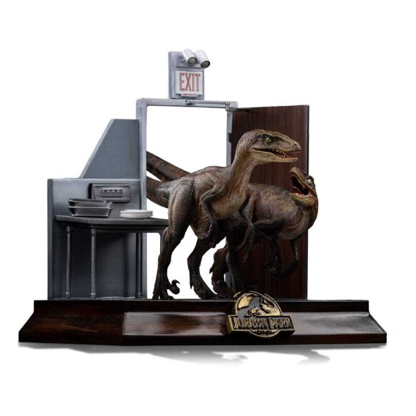 Art Scale Raptors alla porta della cucina 28 cm - Iron Studios Jurassic Park