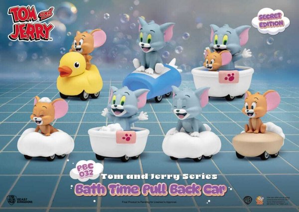 Tom & Jerry Pull Back Car Series - Confezione da 6 macchinine a frizione, confezione cieca per l'ora del bagno