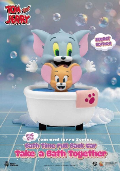 Tom & Jerry Pull Back Car Series - Confezione da 6 macchinine a frizione, confezione cieca per l'ora del bagno