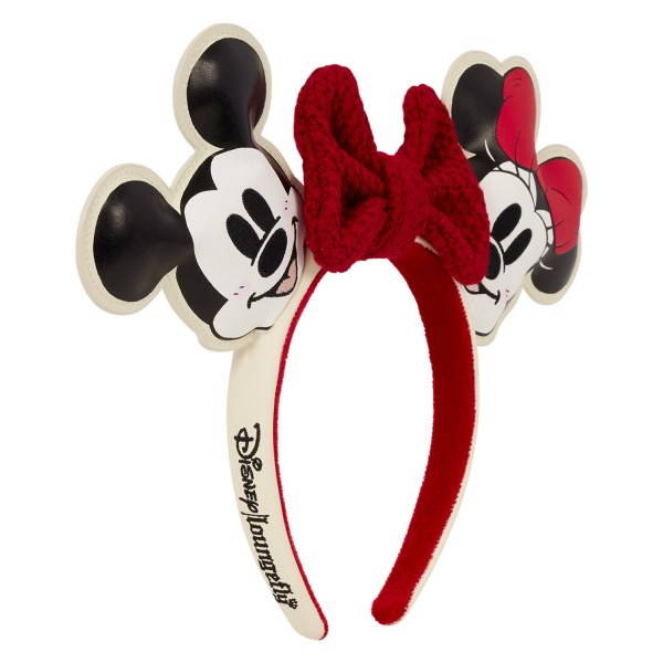 Fascia per capelli con orecchie di Topolino e Minni in maglia con fiocco per le feste - Disney Loungefly