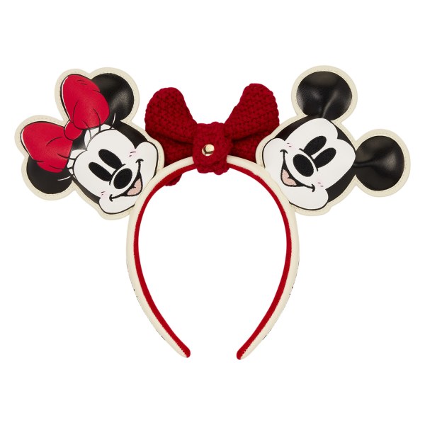 Fascia per capelli con orecchie di Topolino e Minni in maglia con fiocco per le feste - Disney Loungefly