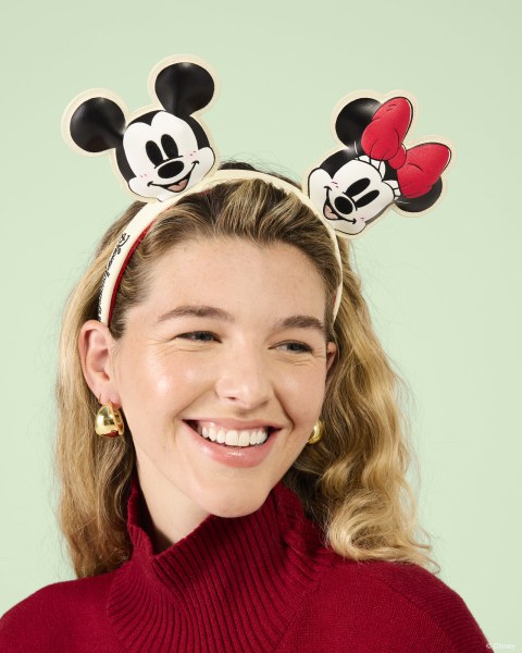 Fascia per capelli con orecchie di Topolino e Minni in maglia con fiocco per le feste - Disney Loungefly