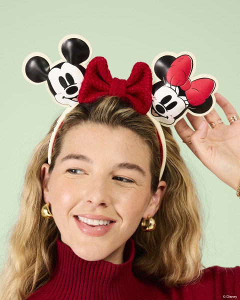Fascia per capelli con orecchie di Topolino e Minni in maglia con fiocco per le feste - Disney Loungefly