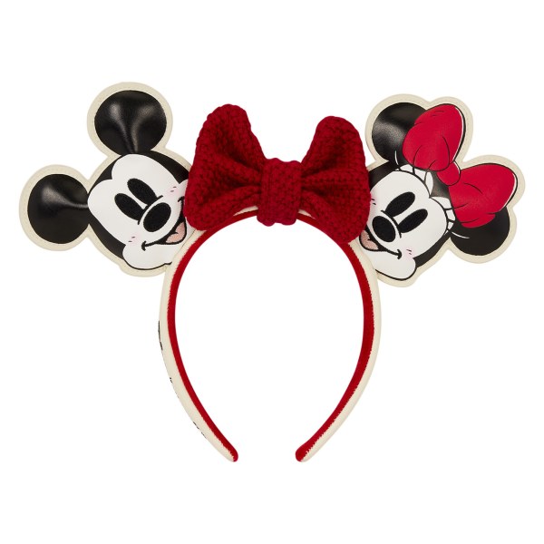 Fascia per capelli con orecchie di Topolino e Minni in maglia con fiocco per le feste - Disney Loungefly