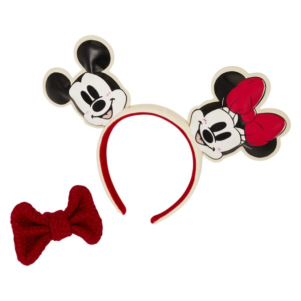 Fascia per capelli con orecchie di Topolino e Minni in maglia con fiocco per le feste - Disney Loungefly