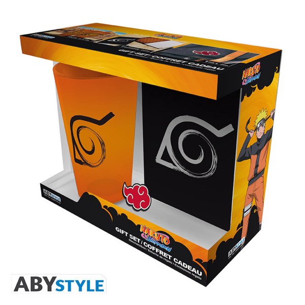 NARUTO SHIPPUDEN - Set Bicchiere XXL + Spilla + Quaderno Konoha