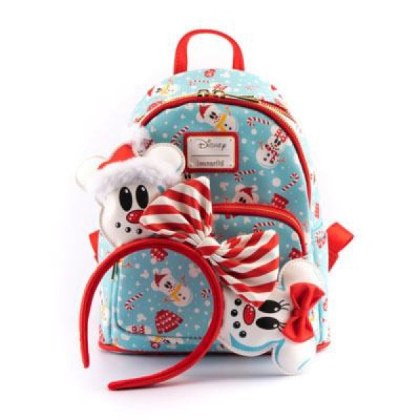 MINI ZAINO E FASCIA PER CAPELLI TOPOLINO & MINNIE PUPAZZO DI NEVE - DISNEY LOUNGEFLY
