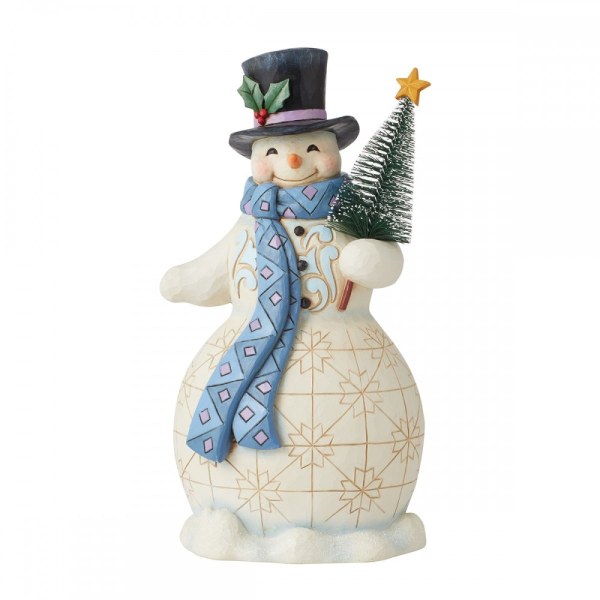 PUPAZZO DI NEVE CHE TIENE UN ALBERO DI NATALE  - JIM SHORE HEARTWOOD CREEK
